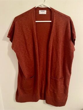 Old Navy Rust-Red Open Front Short-Sleeve Cardigan with Pockets